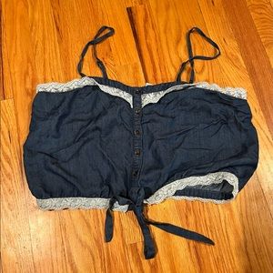 Jean and Lace Trim Crop Top